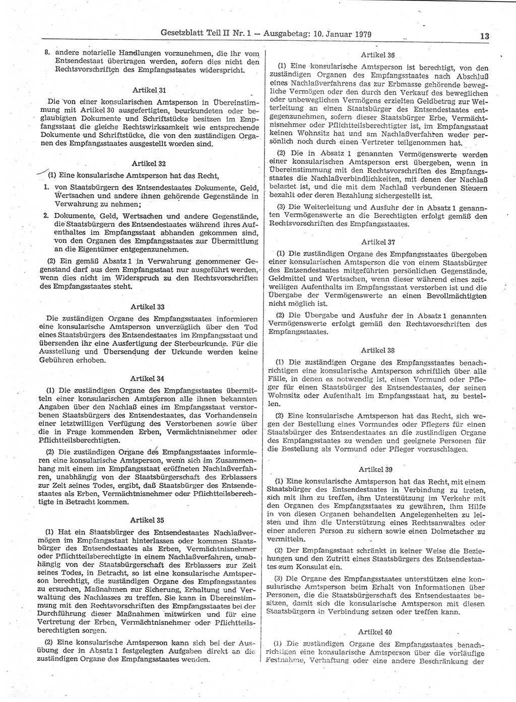 Gesetzblatt (GBl.) der Deutschen Demokratischen Republik (DDR) Teil ⅠⅠ 1979, Seite 13 (GBl. DDR ⅠⅠ 1979, S. 13)