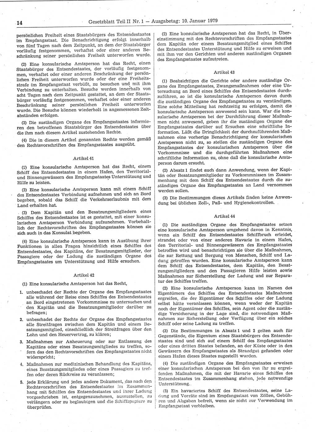 Gesetzblatt (GBl.) der Deutschen Demokratischen Republik (DDR) Teil ⅠⅠ 1979, Seite 14 (GBl. DDR ⅠⅠ 1979, S. 14)