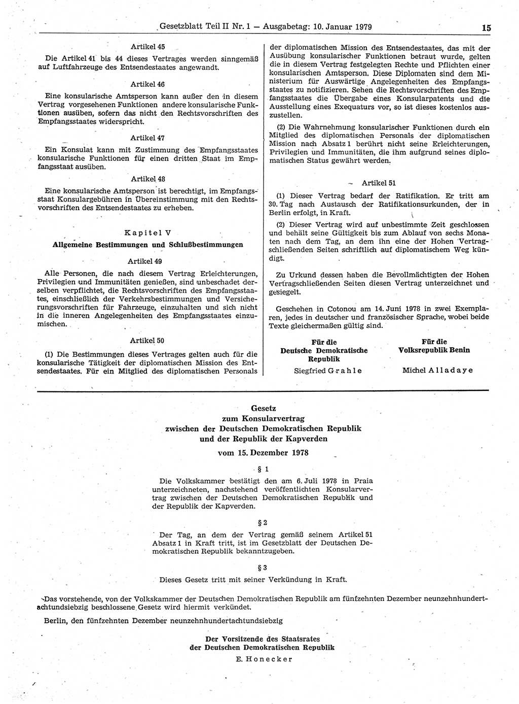 Gesetzblatt (GBl.) der Deutschen Demokratischen Republik (DDR) Teil ⅠⅠ 1979, Seite 15 (GBl. DDR ⅠⅠ 1979, S. 15)