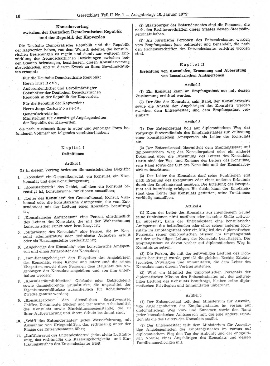 Gesetzblatt (GBl.) der Deutschen Demokratischen Republik (DDR) Teil ⅠⅠ 1979, Seite 16 (GBl. DDR ⅠⅠ 1979, S. 16)