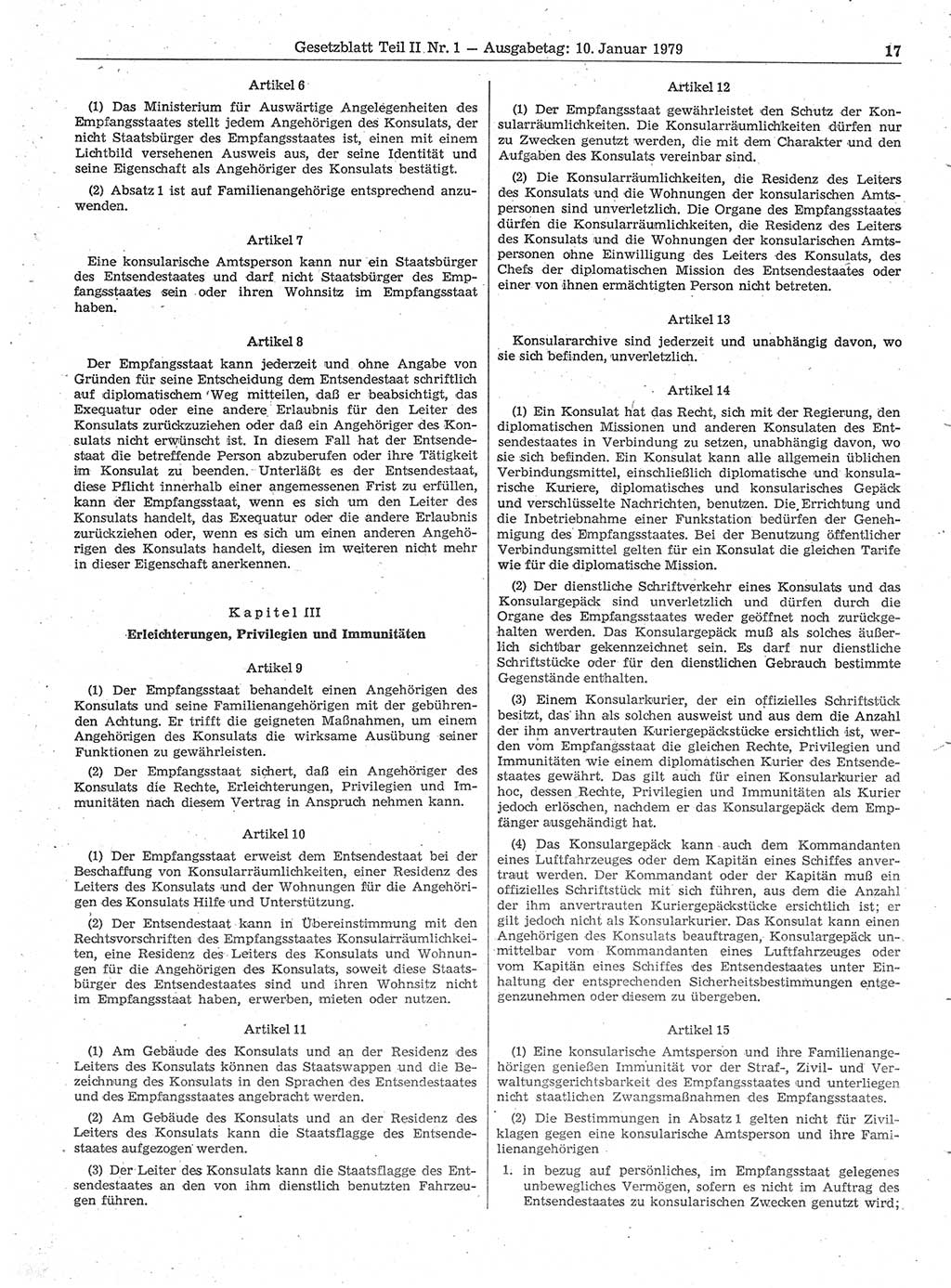 Gesetzblatt (GBl.) der Deutschen Demokratischen Republik (DDR) Teil ⅠⅠ 1979, Seite 17 (GBl. DDR ⅠⅠ 1979, S. 17)