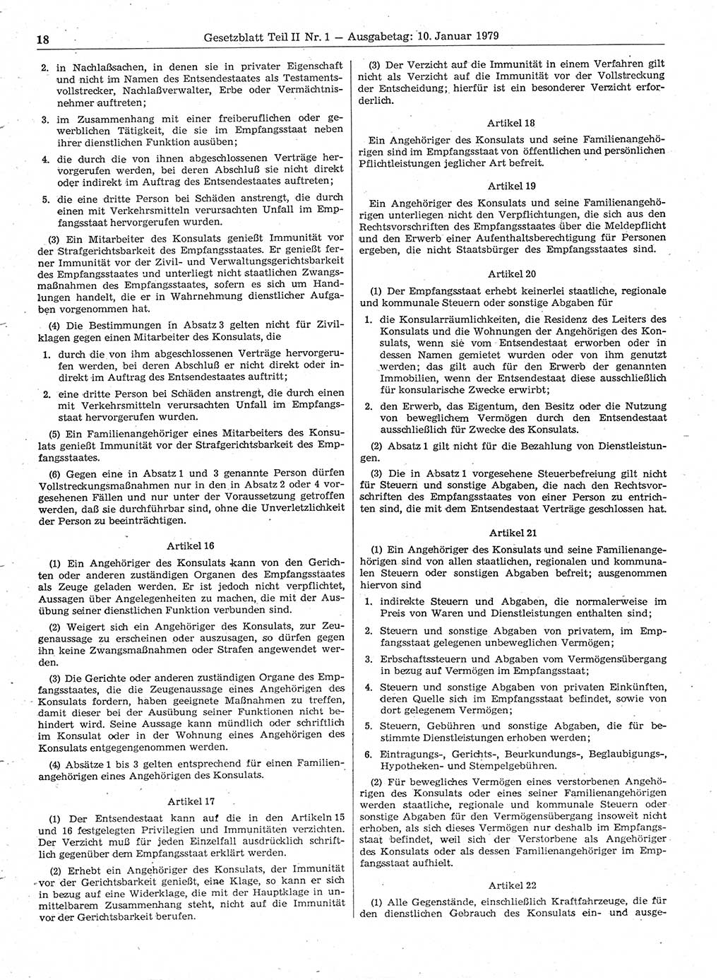 Gesetzblatt (GBl.) der Deutschen Demokratischen Republik (DDR) Teil ⅠⅠ 1979, Seite 18 (GBl. DDR ⅠⅠ 1979, S. 18)