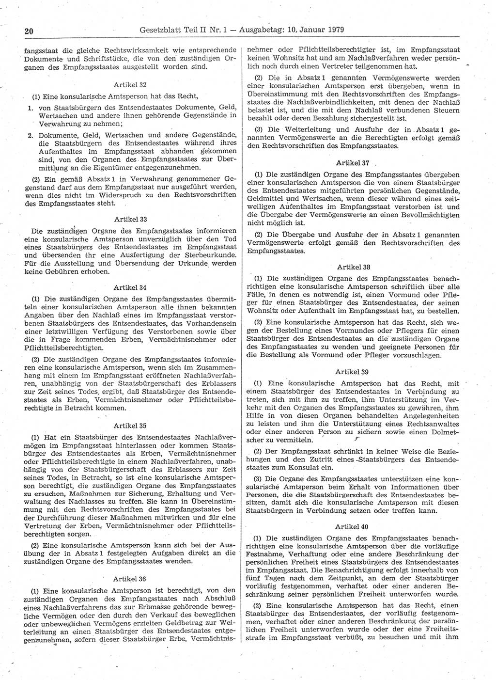 Gesetzblatt (GBl.) der Deutschen Demokratischen Republik (DDR) Teil ⅠⅠ 1979, Seite 20 (GBl. DDR ⅠⅠ 1979, S. 20)