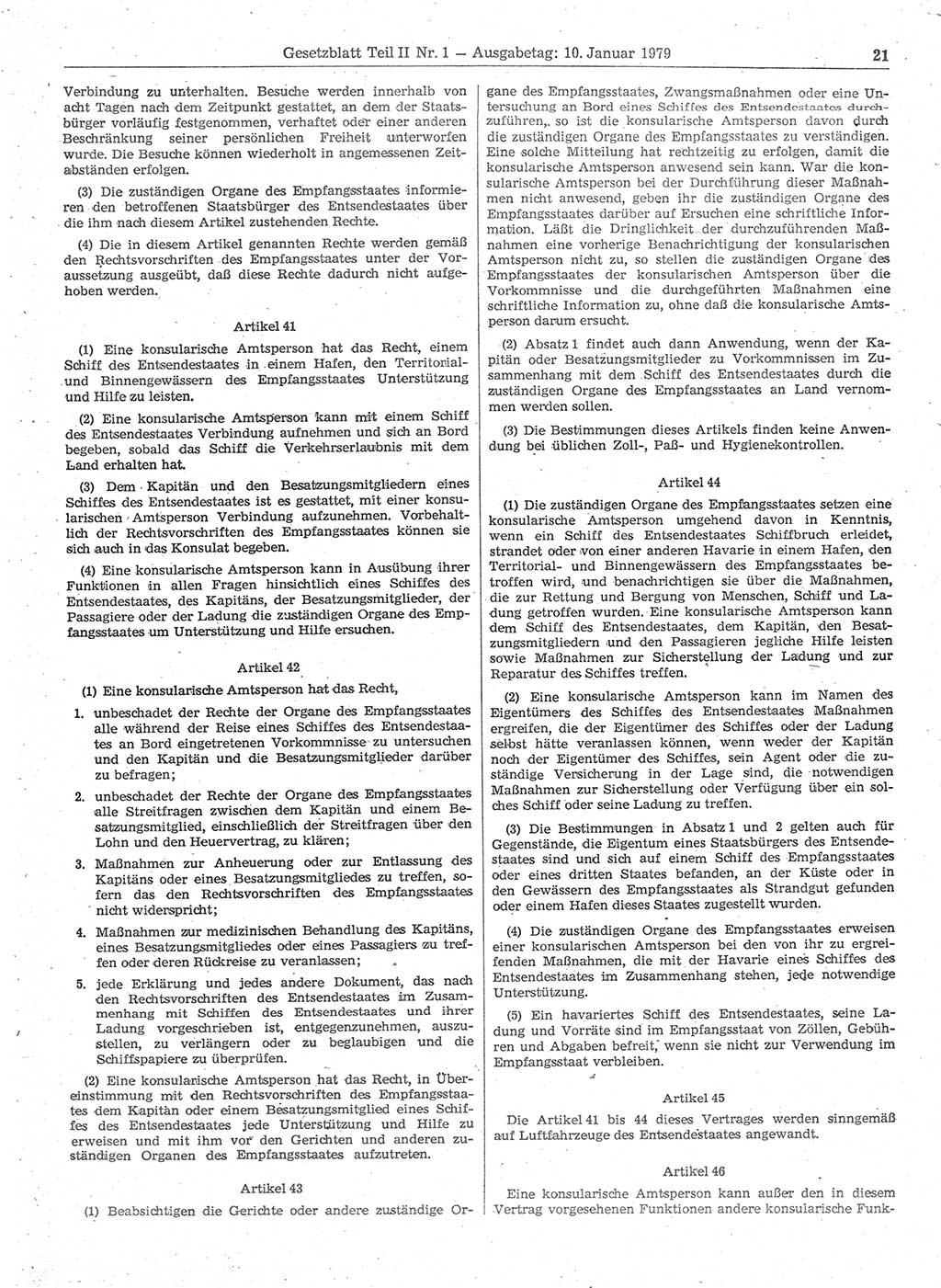 Gesetzblatt (GBl.) der Deutschen Demokratischen Republik (DDR) Teil ⅠⅠ 1979, Seite 21 (GBl. DDR ⅠⅠ 1979, S. 21)