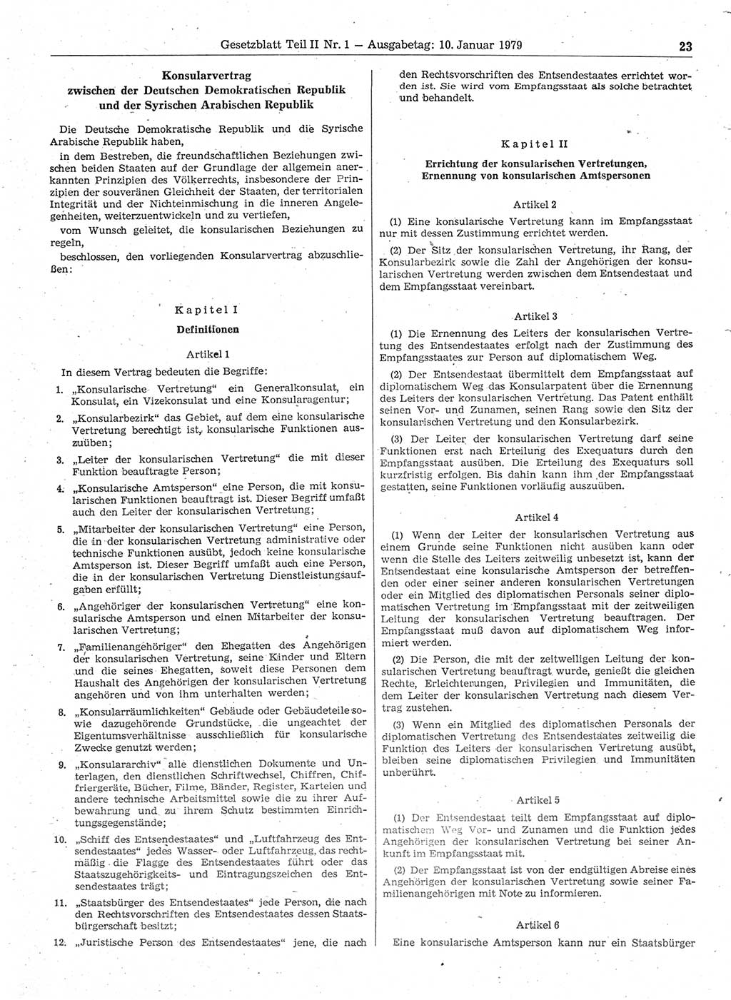 Gesetzblatt (GBl.) der Deutschen Demokratischen Republik (DDR) Teil ⅠⅠ 1979, Seite 23 (GBl. DDR ⅠⅠ 1979, S. 23)