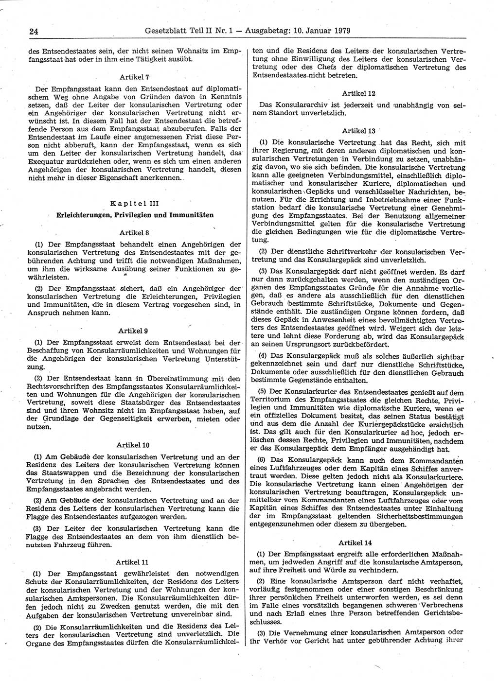 Gesetzblatt (GBl.) der Deutschen Demokratischen Republik (DDR) Teil ⅠⅠ 1979, Seite 24 (GBl. DDR ⅠⅠ 1979, S. 24)