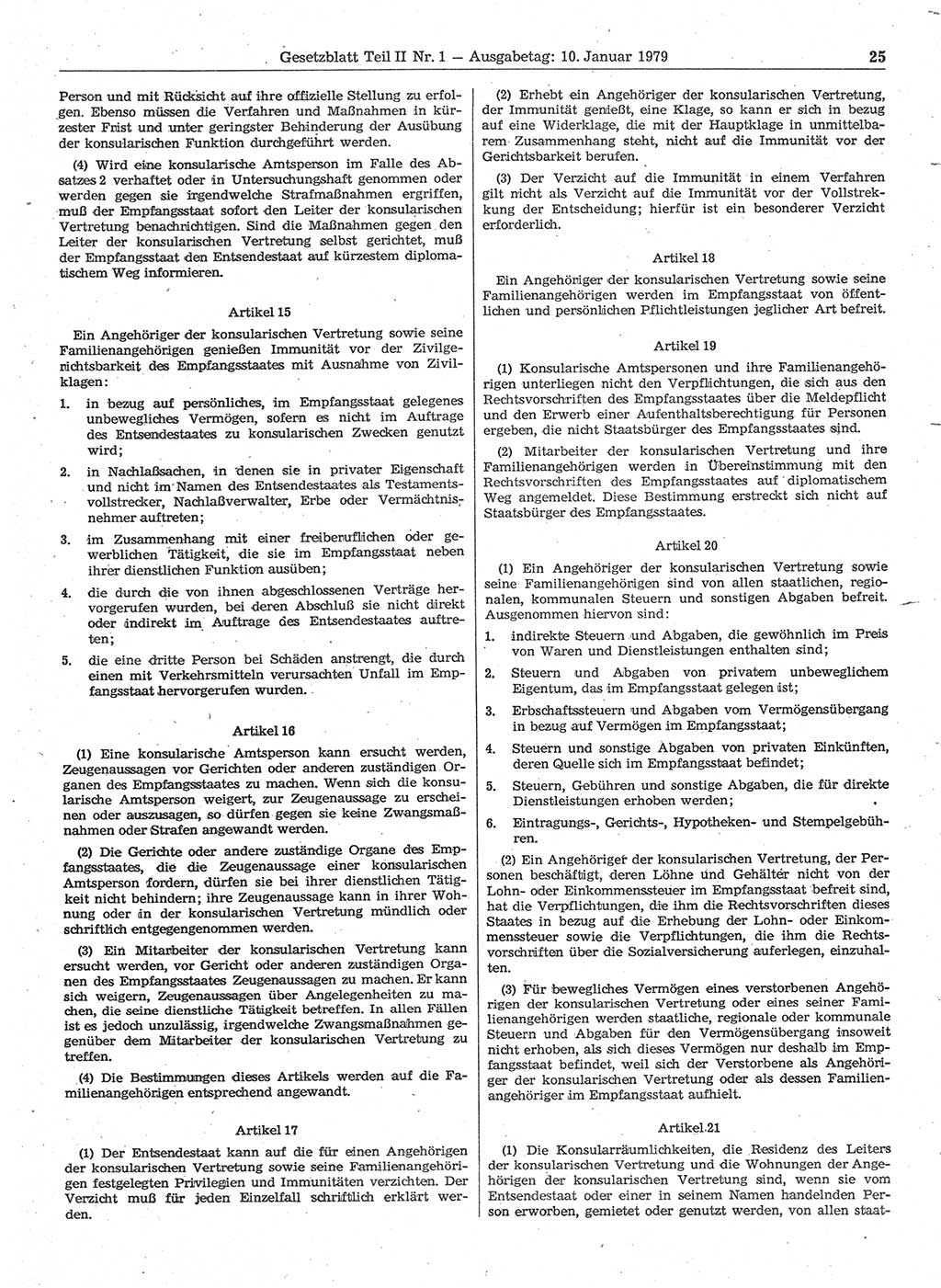 Gesetzblatt (GBl.) der Deutschen Demokratischen Republik (DDR) Teil ⅠⅠ 1979, Seite 25 (GBl. DDR ⅠⅠ 1979, S. 25)