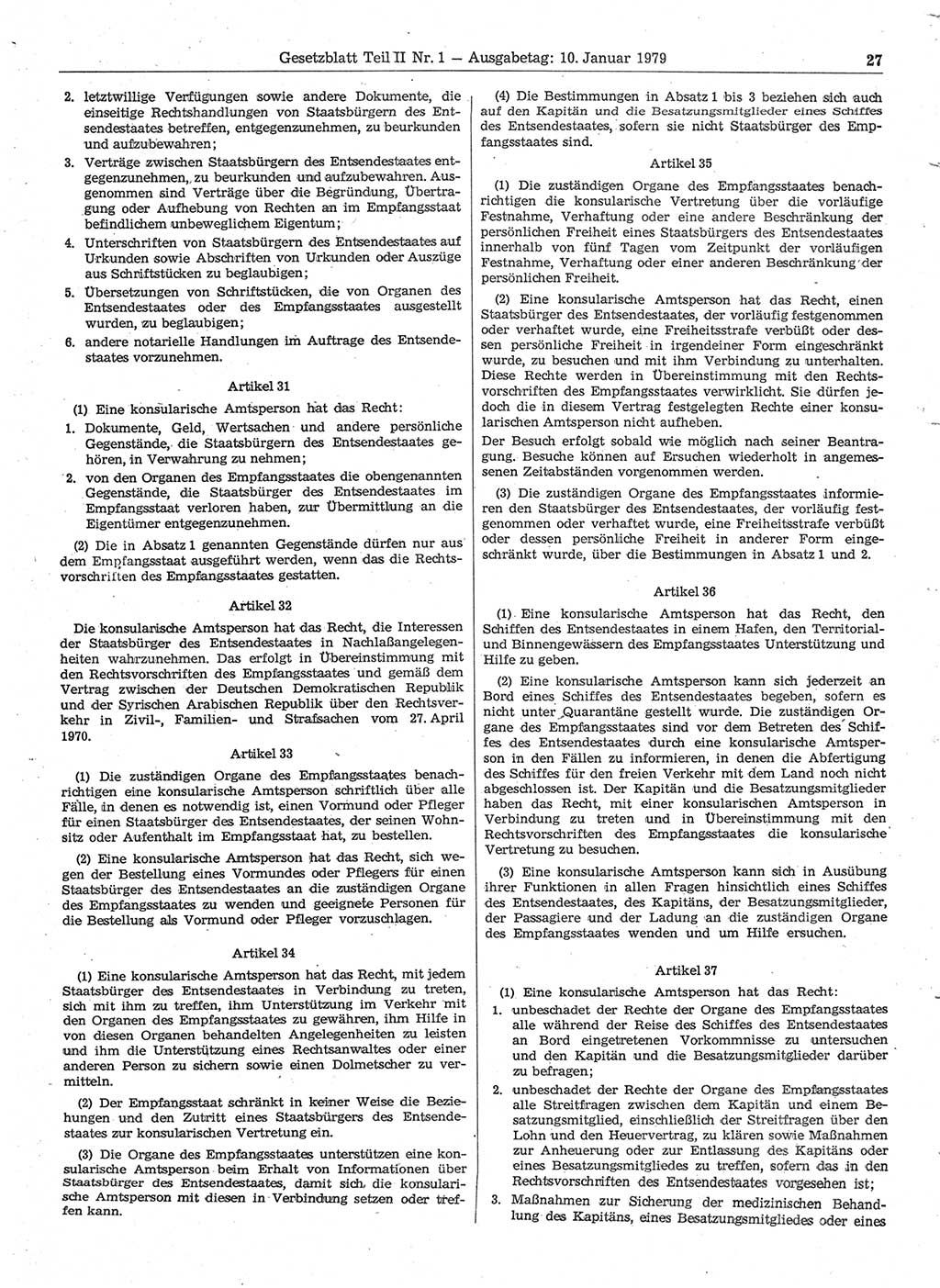 Gesetzblatt (GBl.) der Deutschen Demokratischen Republik (DDR) Teil ⅠⅠ 1979, Seite 27 (GBl. DDR ⅠⅠ 1979, S. 27)