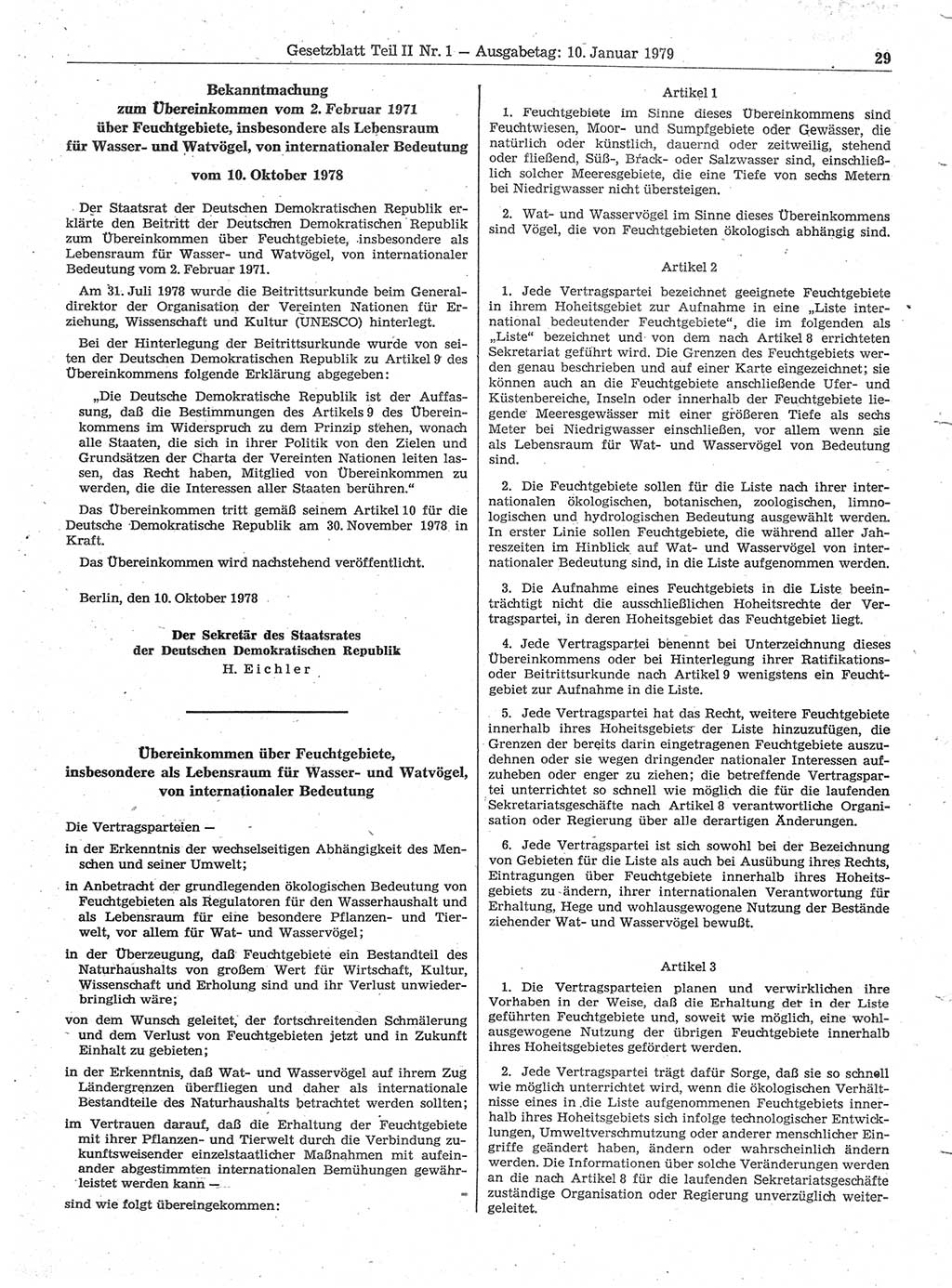 Gesetzblatt (GBl.) der Deutschen Demokratischen Republik (DDR) Teil ⅠⅠ 1979, Seite 29 (GBl. DDR ⅠⅠ 1979, S. 29)