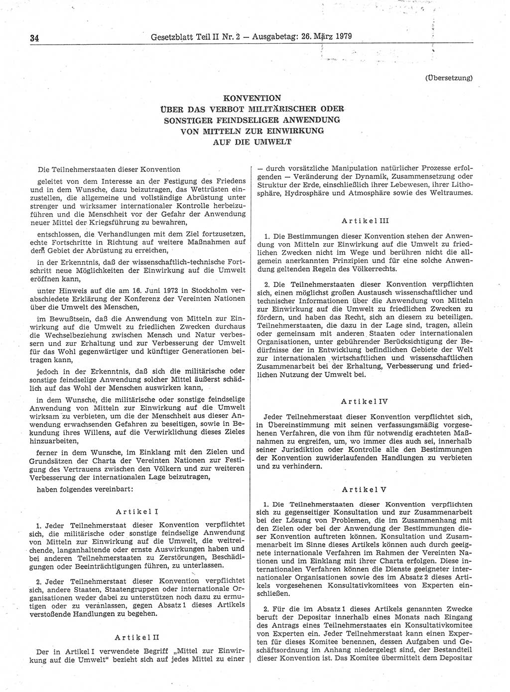 Gesetzblatt (GBl.) der Deutschen Demokratischen Republik (DDR) Teil ⅠⅠ 1979, Seite 34 (GBl. DDR ⅠⅠ 1979, S. 34)