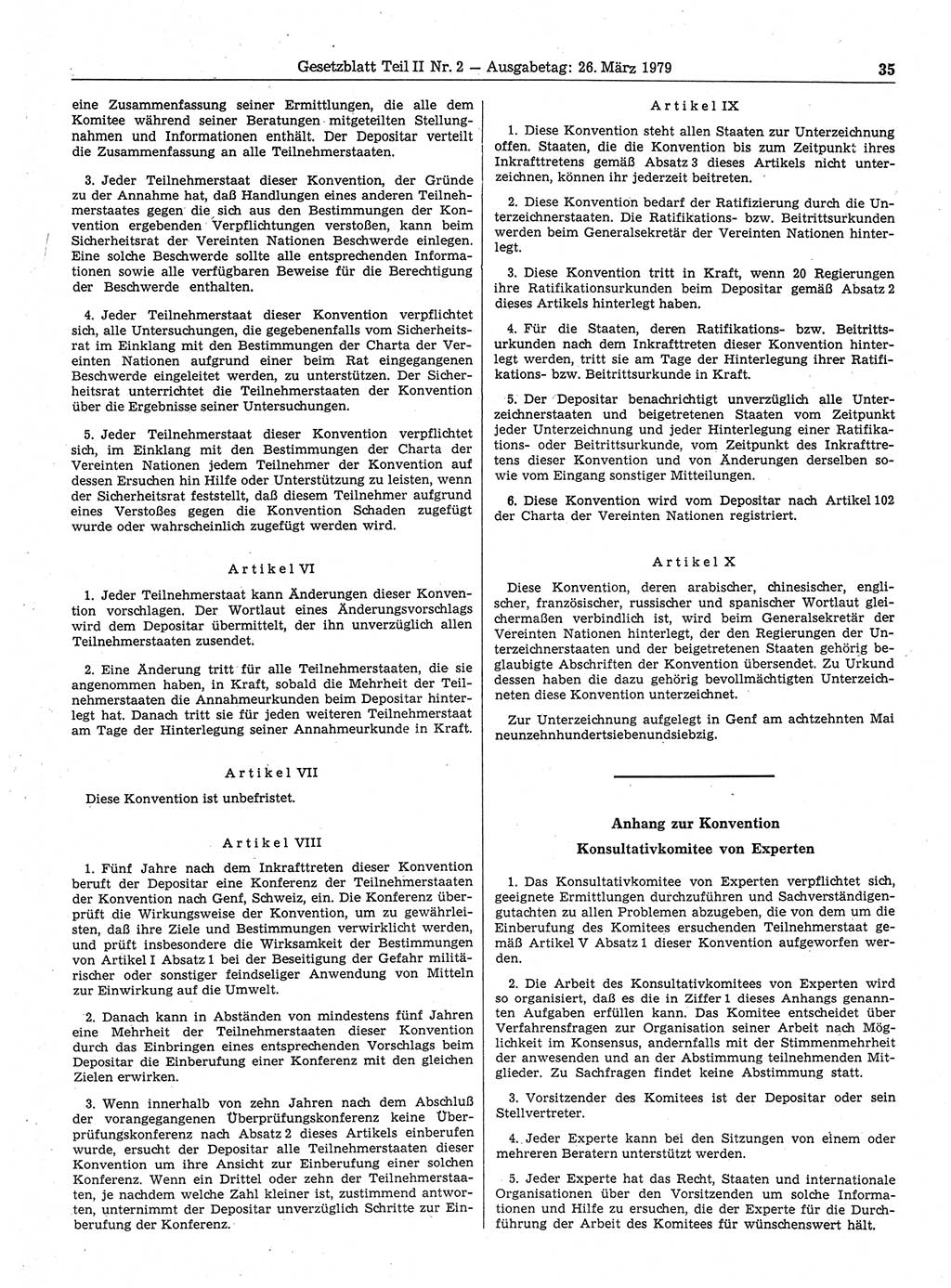 Gesetzblatt (GBl.) der Deutschen Demokratischen Republik (DDR) Teil ⅠⅠ 1979, Seite 35 (GBl. DDR ⅠⅠ 1979, S. 35)