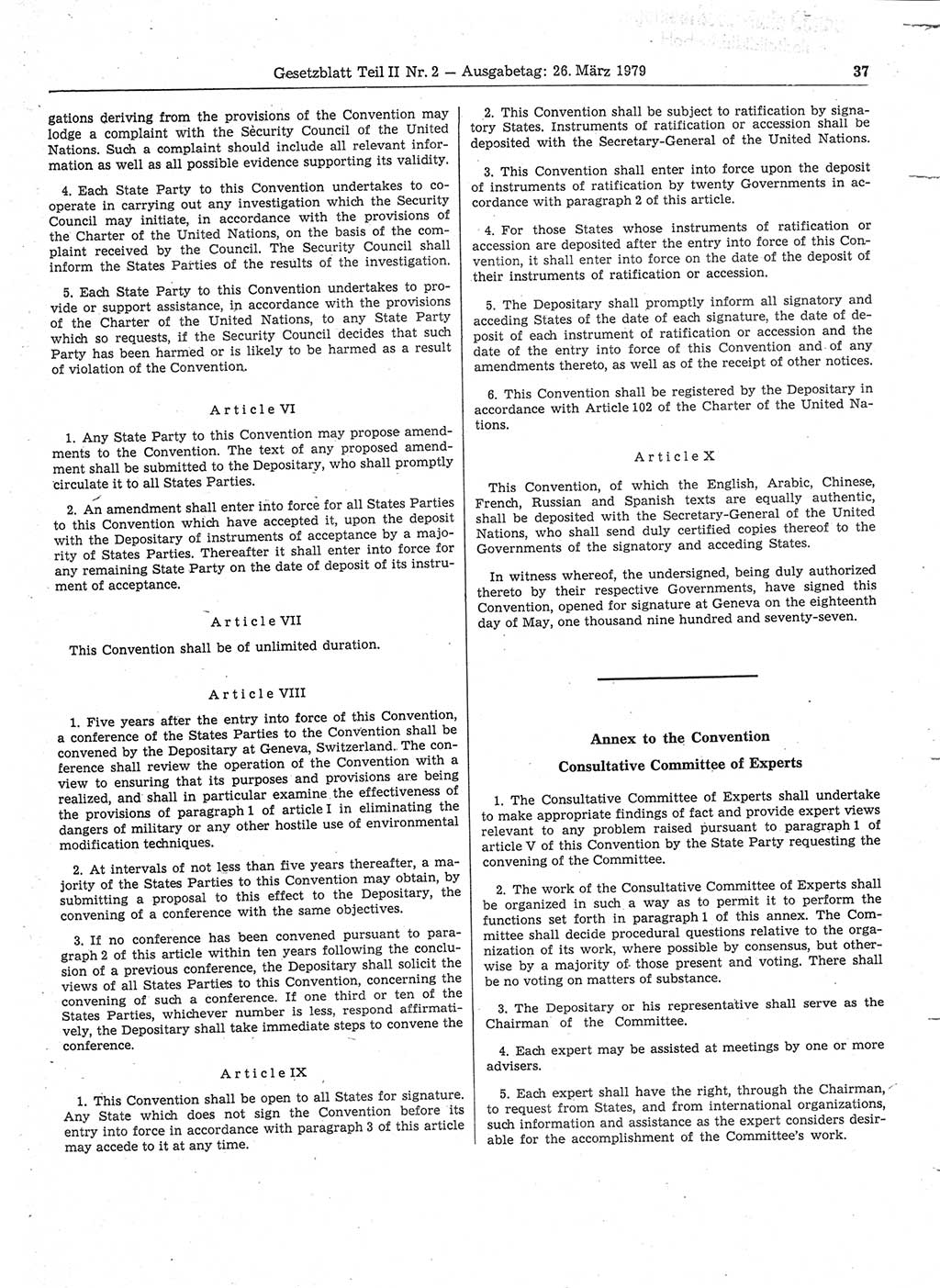 Gesetzblatt (GBl.) der Deutschen Demokratischen Republik (DDR) Teil ⅠⅠ 1979, Seite 37 (GBl. DDR ⅠⅠ 1979, S. 37)
