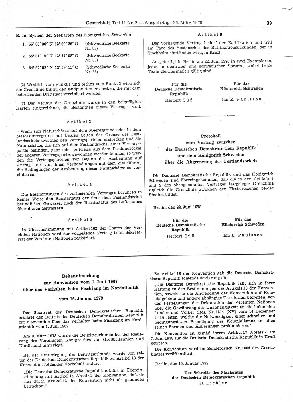 Gesetzblatt (GBl.) der Deutschen Demokratischen Republik (DDR) Teil ⅠⅠ 1979, Seite 39 (GBl. DDR ⅠⅠ 1979, S. 39)
