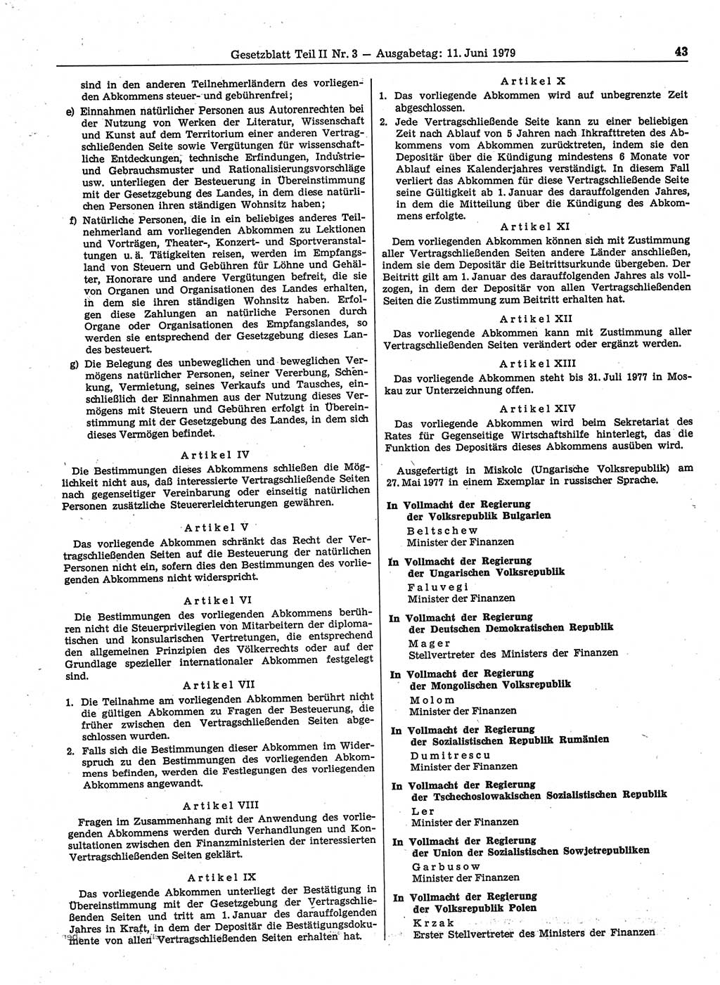 Gesetzblatt (GBl.) der Deutschen Demokratischen Republik (DDR) Teil ⅠⅠ 1979, Seite 43 (GBl. DDR ⅠⅠ 1979, S. 43)