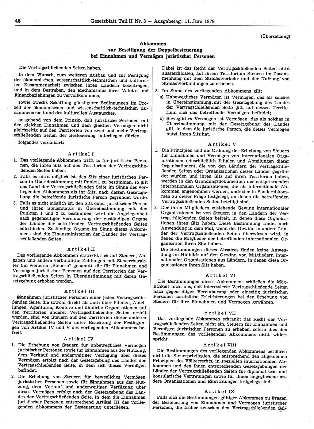 Gesetzblatt (GBl.) der Deutschen Demokratischen Republik (DDR) Teil ⅠⅠ 1979, Seite 46 (GBl. DDR ⅠⅠ 1979, S. 46)