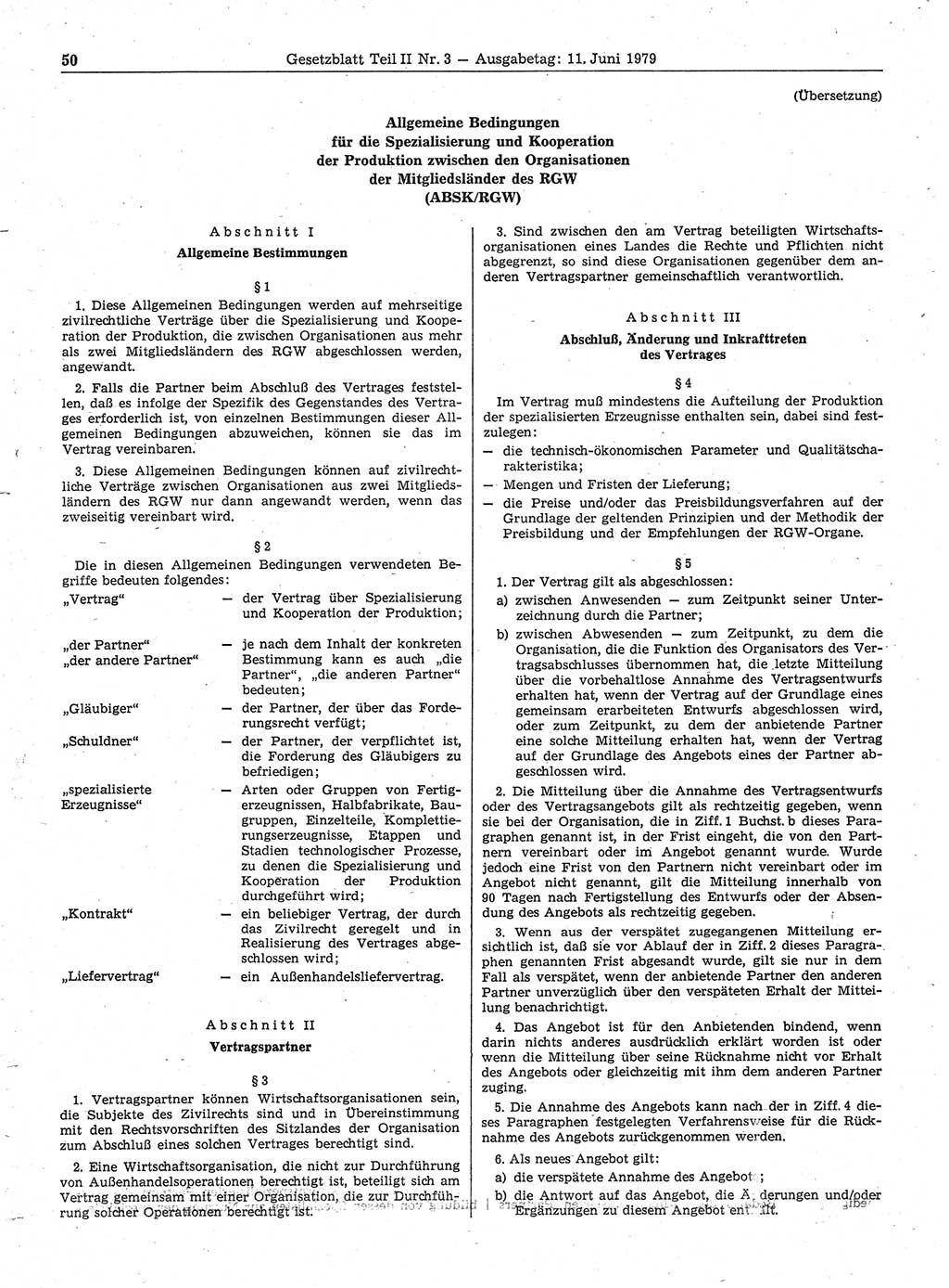 Gesetzblatt (GBl.) der Deutschen Demokratischen Republik (DDR) Teil ⅠⅠ 1979, Seite 50 (GBl. DDR ⅠⅠ 1979, S. 50)
