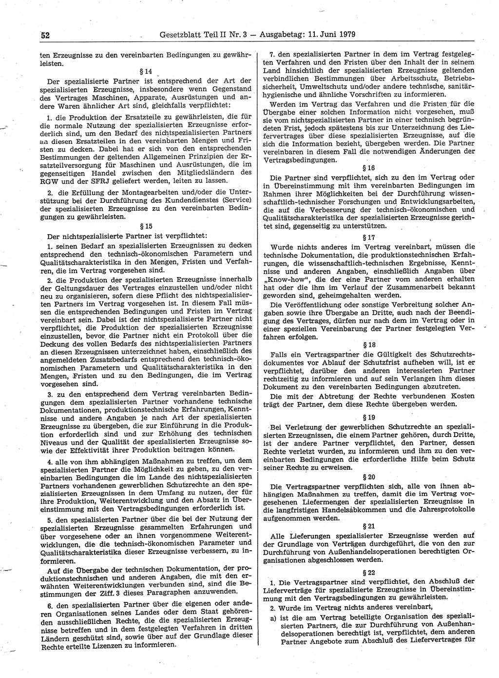 Gesetzblatt (GBl.) der Deutschen Demokratischen Republik (DDR) Teil ⅠⅠ 1979, Seite 52 (GBl. DDR ⅠⅠ 1979, S. 52)
