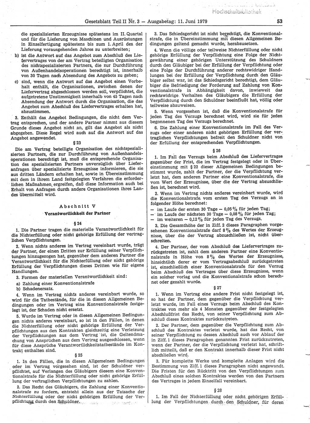 Gesetzblatt (GBl.) der Deutschen Demokratischen Republik (DDR) Teil ⅠⅠ 1979, Seite 53 (GBl. DDR ⅠⅠ 1979, S. 53)