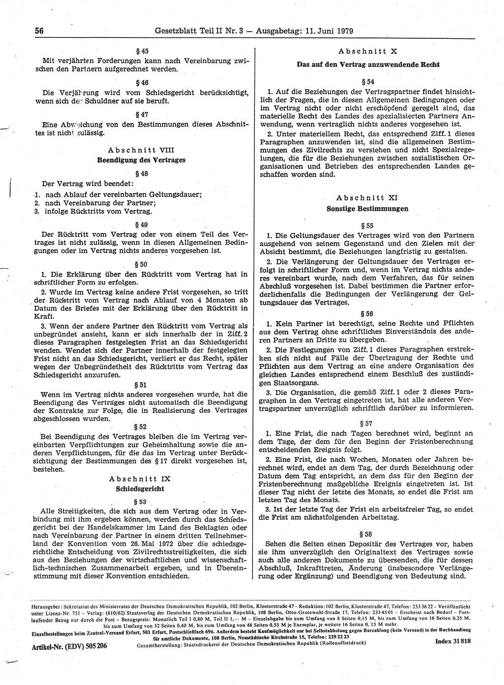 Gesetzblatt (GBl.) der Deutschen Demokratischen Republik (DDR) Teil ⅠⅠ 1979, Seite 56 (GBl. DDR ⅠⅠ 1979, S. 56)