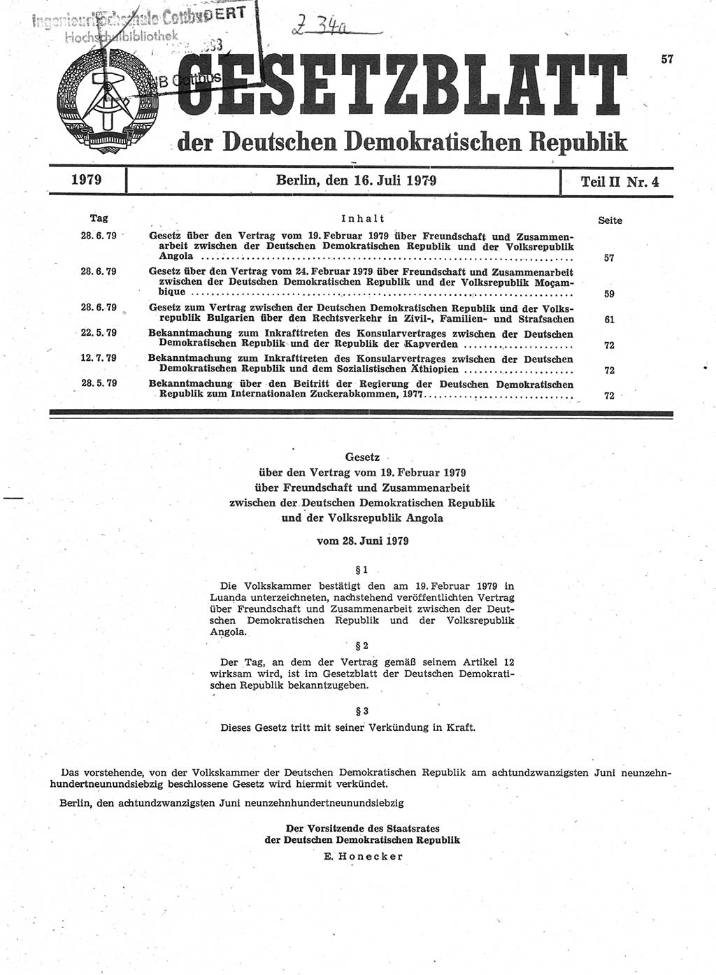 Gesetzblatt (GBl.) der Deutschen Demokratischen Republik (DDR) Teil ⅠⅠ 1979, Seite 57 (GBl. DDR ⅠⅠ 1979, S. 57)