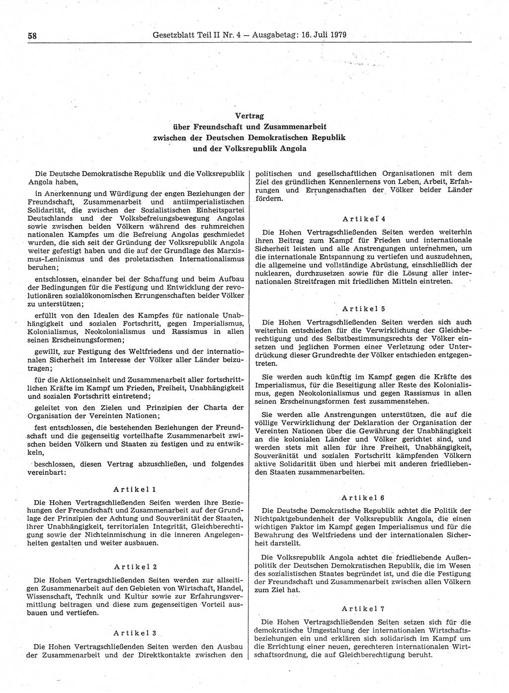 Gesetzblatt (GBl.) der Deutschen Demokratischen Republik (DDR) Teil ⅠⅠ 1979, Seite 58 (GBl. DDR ⅠⅠ 1979, S. 58)