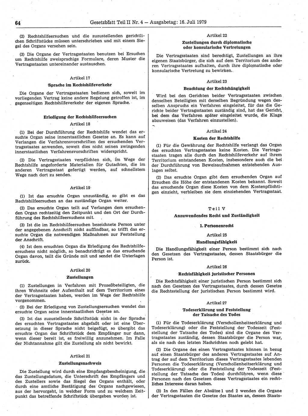 Gesetzblatt (GBl.) der Deutschen Demokratischen Republik (DDR) Teil ⅠⅠ 1979, Seite 64 (GBl. DDR ⅠⅠ 1979, S. 64)