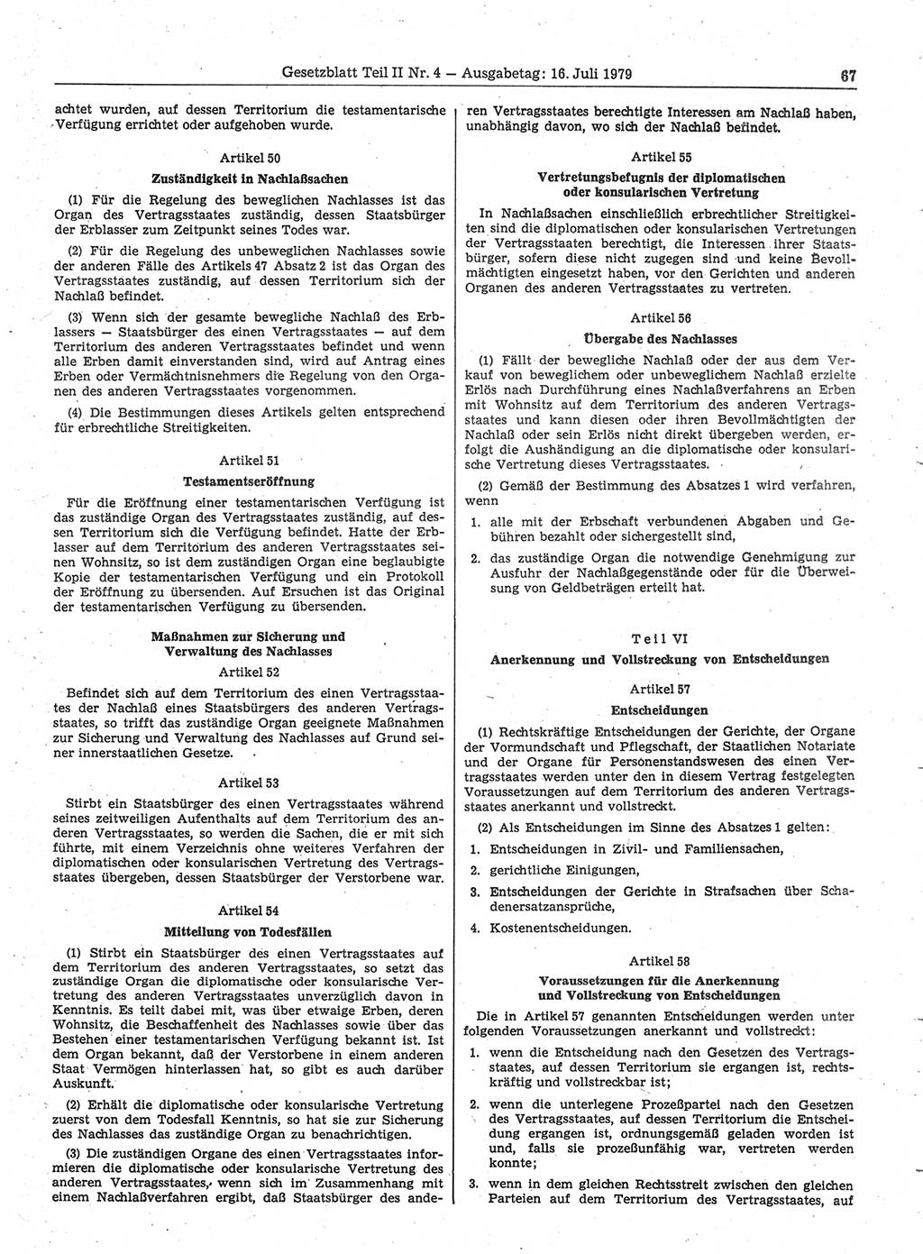 Gesetzblatt (GBl.) der Deutschen Demokratischen Republik (DDR) Teil ⅠⅠ 1979, Seite 67 (GBl. DDR ⅠⅠ 1979, S. 67)