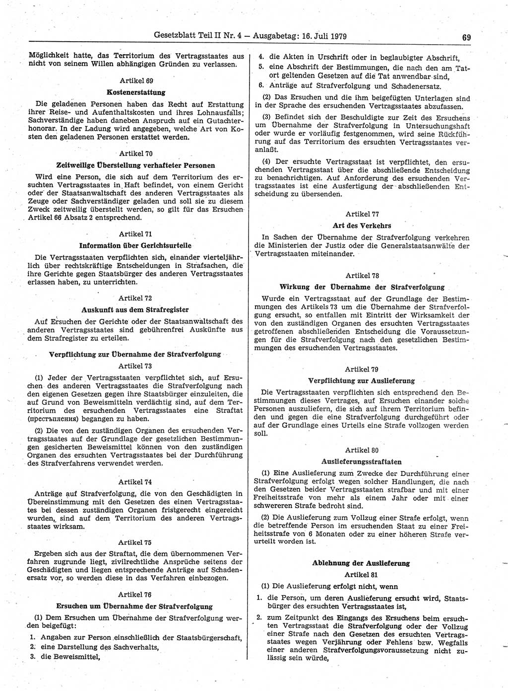 Gesetzblatt (GBl.) der Deutschen Demokratischen Republik (DDR) Teil ⅠⅠ 1979, Seite 69 (GBl. DDR ⅠⅠ 1979, S. 69)