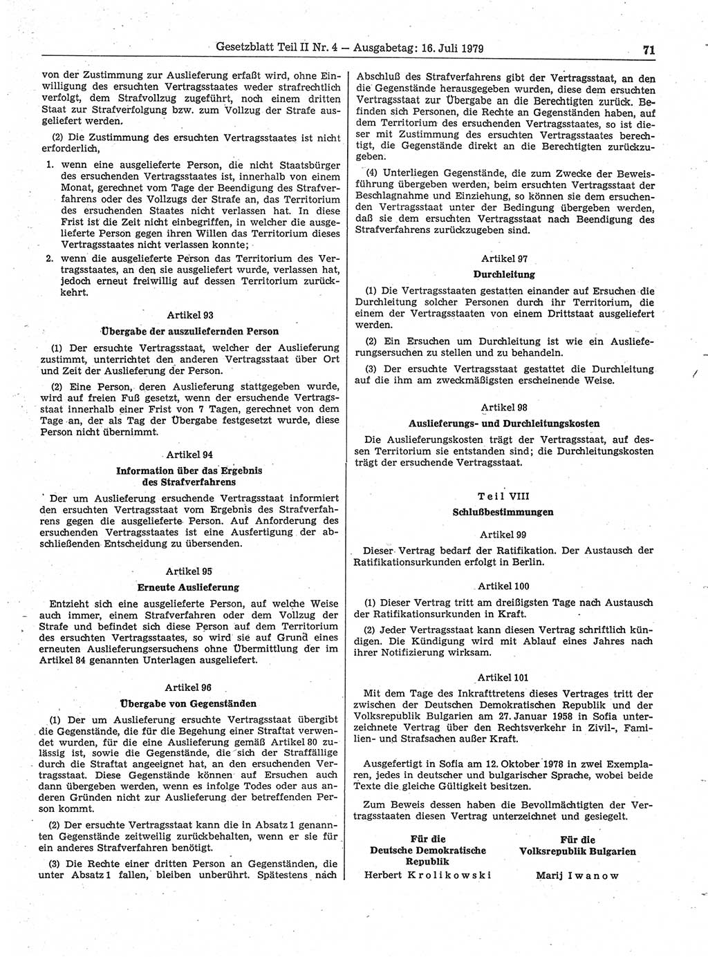 Gesetzblatt (GBl.) der Deutschen Demokratischen Republik (DDR) Teil ⅠⅠ 1979, Seite 71 (GBl. DDR ⅠⅠ 1979, S. 71)