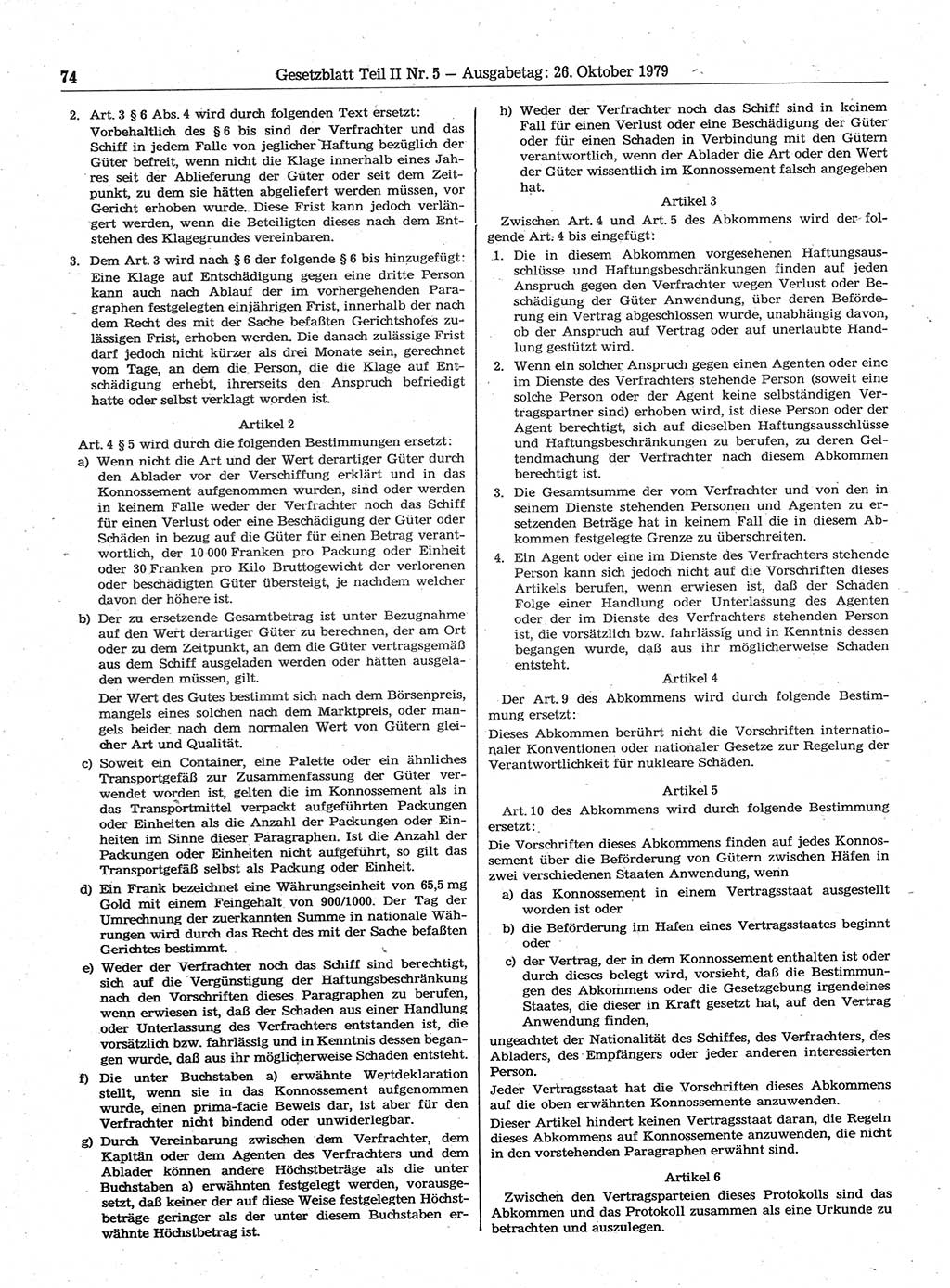 Gesetzblatt (GBl.) der Deutschen Demokratischen Republik (DDR) Teil ⅠⅠ 1979, Seite 74 (GBl. DDR ⅠⅠ 1979, S. 74)