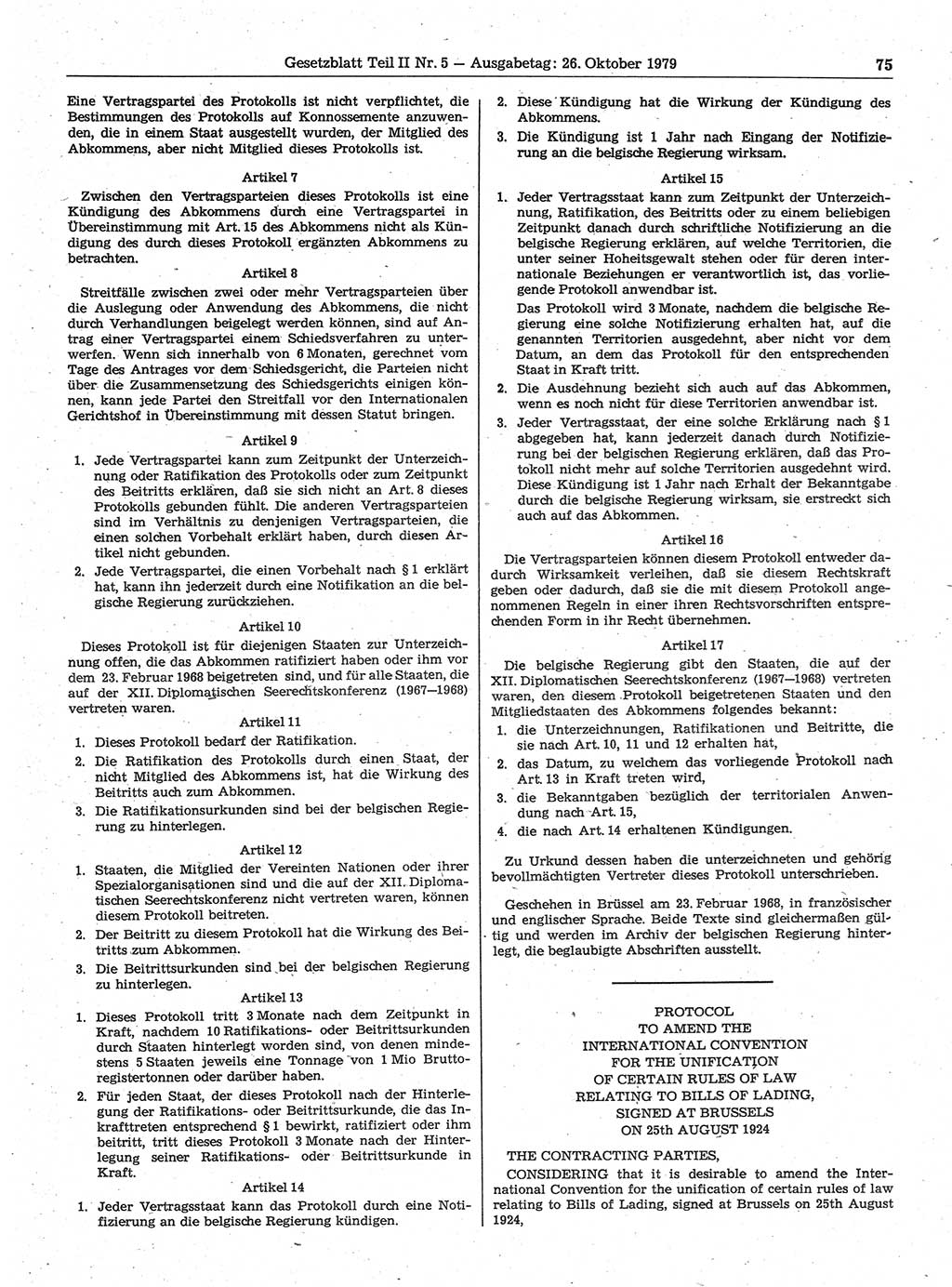 Gesetzblatt (GBl.) der Deutschen Demokratischen Republik (DDR) Teil ⅠⅠ 1979, Seite 75 (GBl. DDR ⅠⅠ 1979, S. 75)