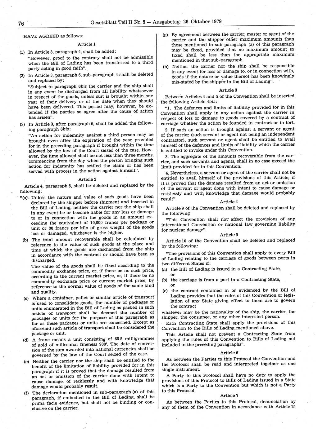 Gesetzblatt (GBl.) der Deutschen Demokratischen Republik (DDR) Teil ⅠⅠ 1979, Seite 76 (GBl. DDR ⅠⅠ 1979, S. 76)
