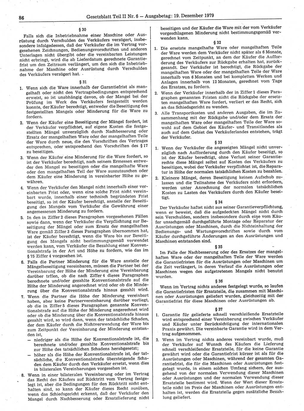 Gesetzblatt (GBl.) der Deutschen Demokratischen Republik (DDR) Teil ⅠⅠ 1979, Seite 86 (GBl. DDR ⅠⅠ 1979, S. 86)
