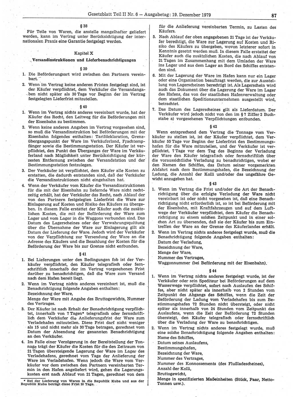 Gesetzblatt (GBl.) der Deutschen Demokratischen Republik (DDR) Teil ⅠⅠ 1979, Seite 87 (GBl. DDR ⅠⅠ 1979, S. 87)