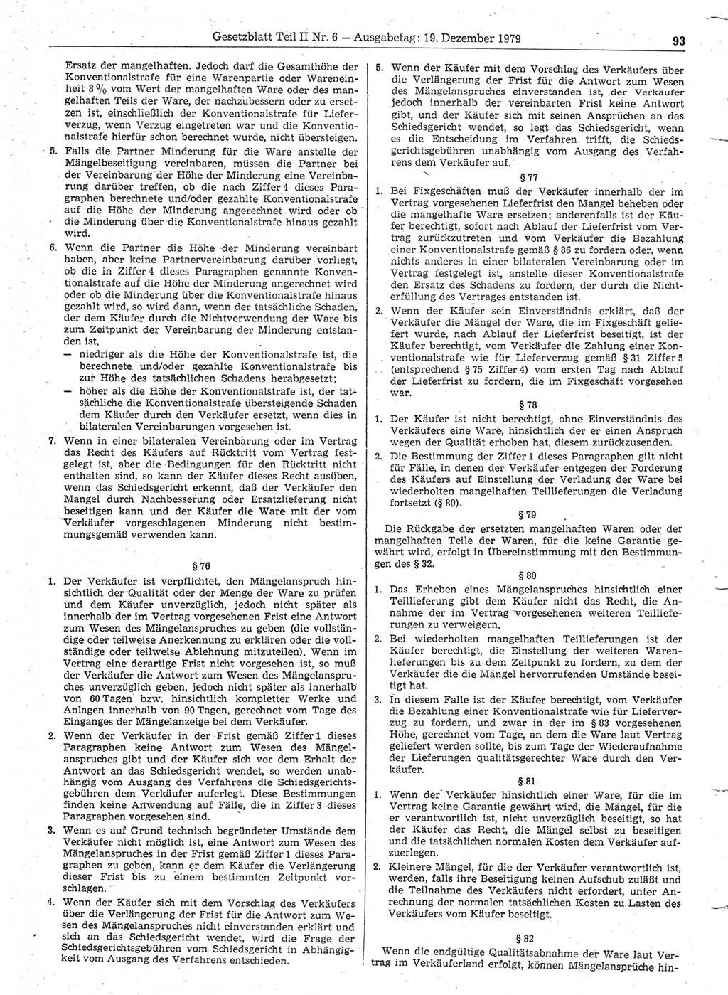 Gesetzblatt (GBl.) der Deutschen Demokratischen Republik (DDR) Teil ⅠⅠ 1979, Seite 93 (GBl. DDR ⅠⅠ 1979, S. 93)