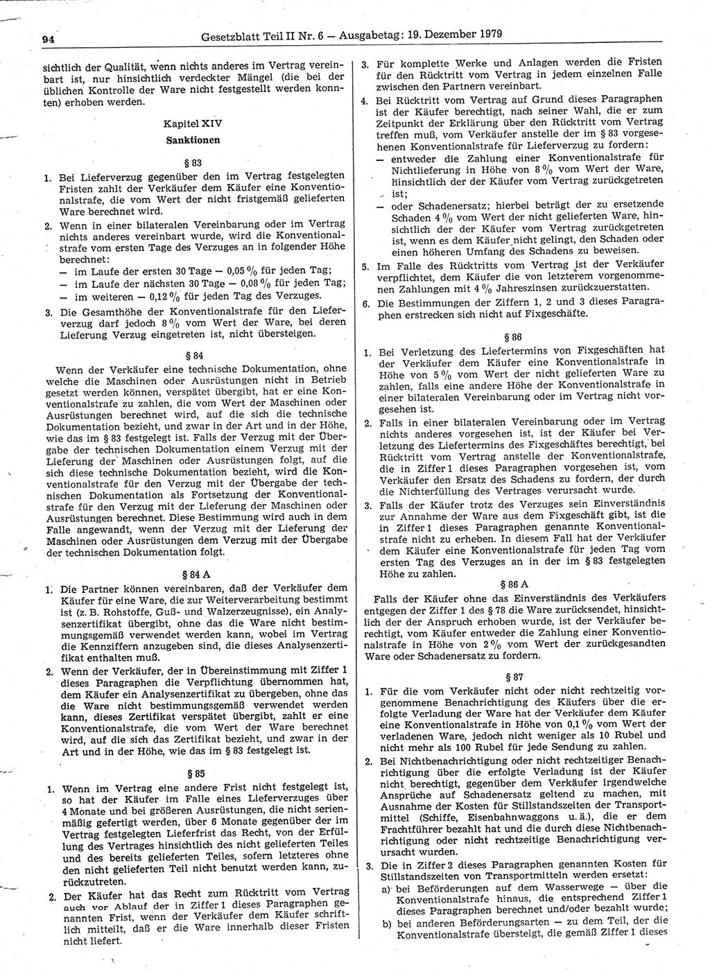 Gesetzblatt (GBl.) der Deutschen Demokratischen Republik (DDR) Teil ⅠⅠ 1979, Seite 94 (GBl. DDR ⅠⅠ 1979, S. 94)