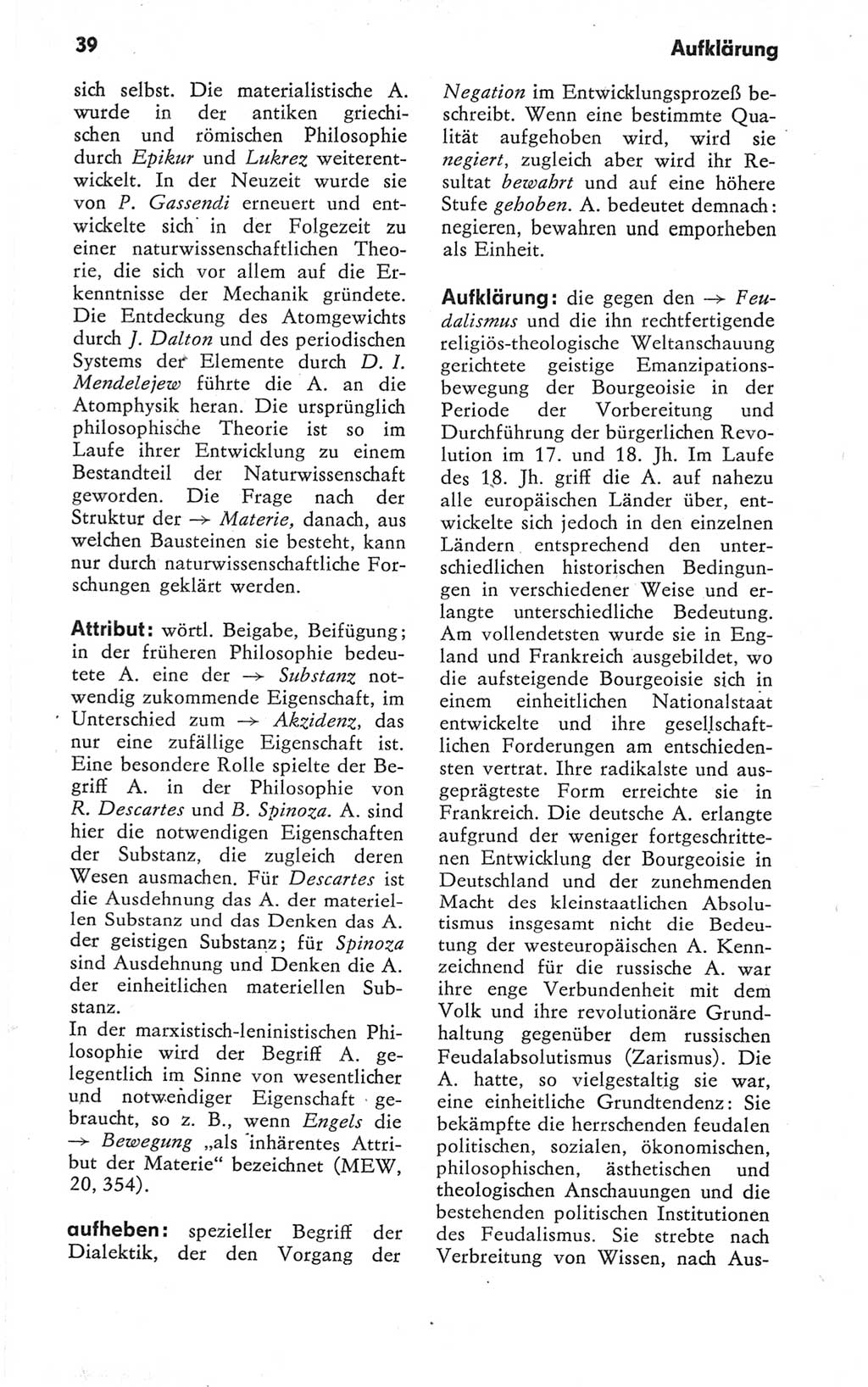 Kleines Wörterbuch der marxistisch-leninistischen Philosophie [Deutsche Demokratische Republik (DDR)] 1979, Seite 39 (Kl. Wb. ML Phil. DDR 1979, S. 39)