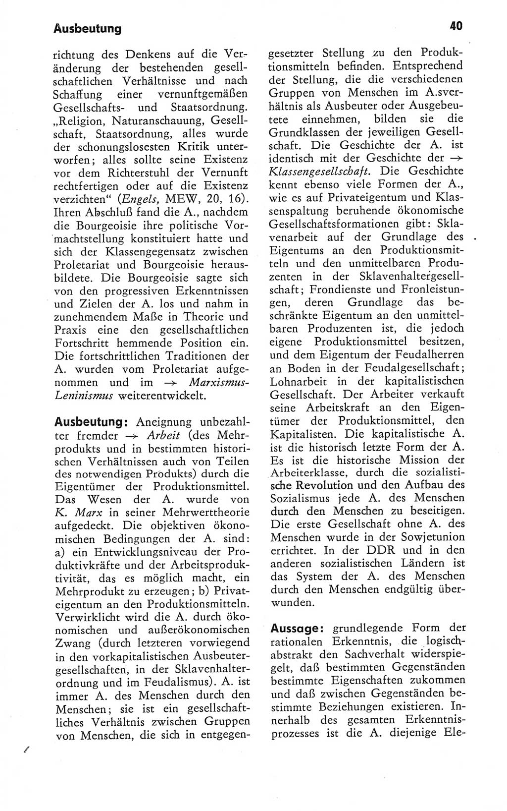 Kleines Wörterbuch der marxistisch-leninistischen Philosophie [Deutsche Demokratische Republik (DDR)] 1979, Seite 40 (Kl. Wb. ML Phil. DDR 1979, S. 40)