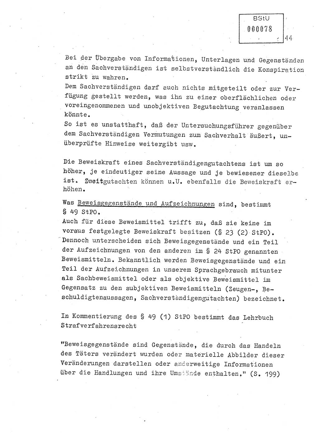 Lektion Ministerium für Staatssicherheit (MfS) [Deutsche Demokratische Republik (DDR)], Hauptabteilung (HA) Ⅸ, Berlin 1979, Seite 44 (Lekt. Bew.-Fü. EV MfS DDR HA Ⅸ 1979, S. 44)