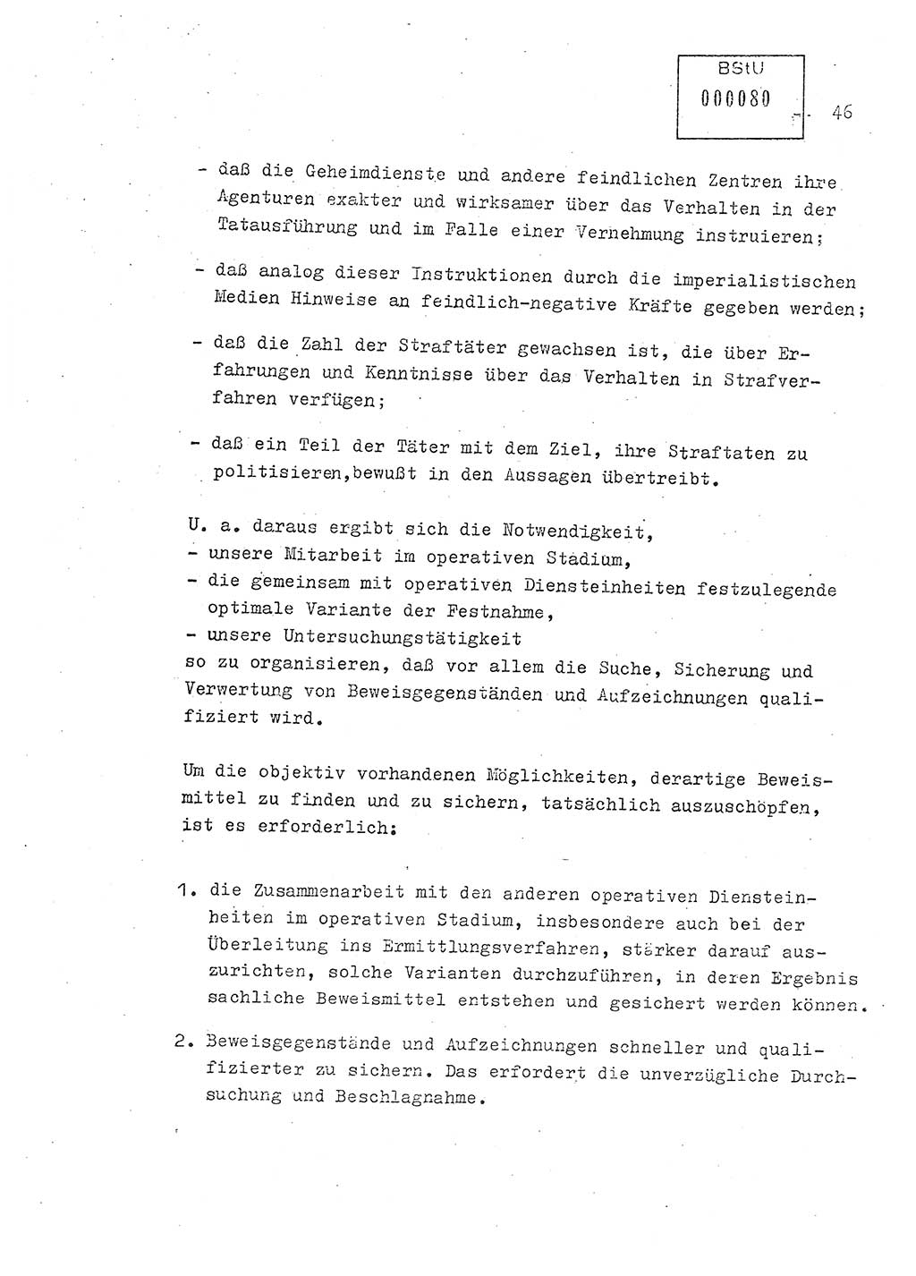 Lektion Ministerium für Staatssicherheit (MfS) [Deutsche Demokratische Republik (DDR)], Hauptabteilung (HA) Ⅸ, Berlin 1979, Seite 46 (Lekt. Bew.-Fü. EV MfS DDR HA Ⅸ 1979, S. 46)