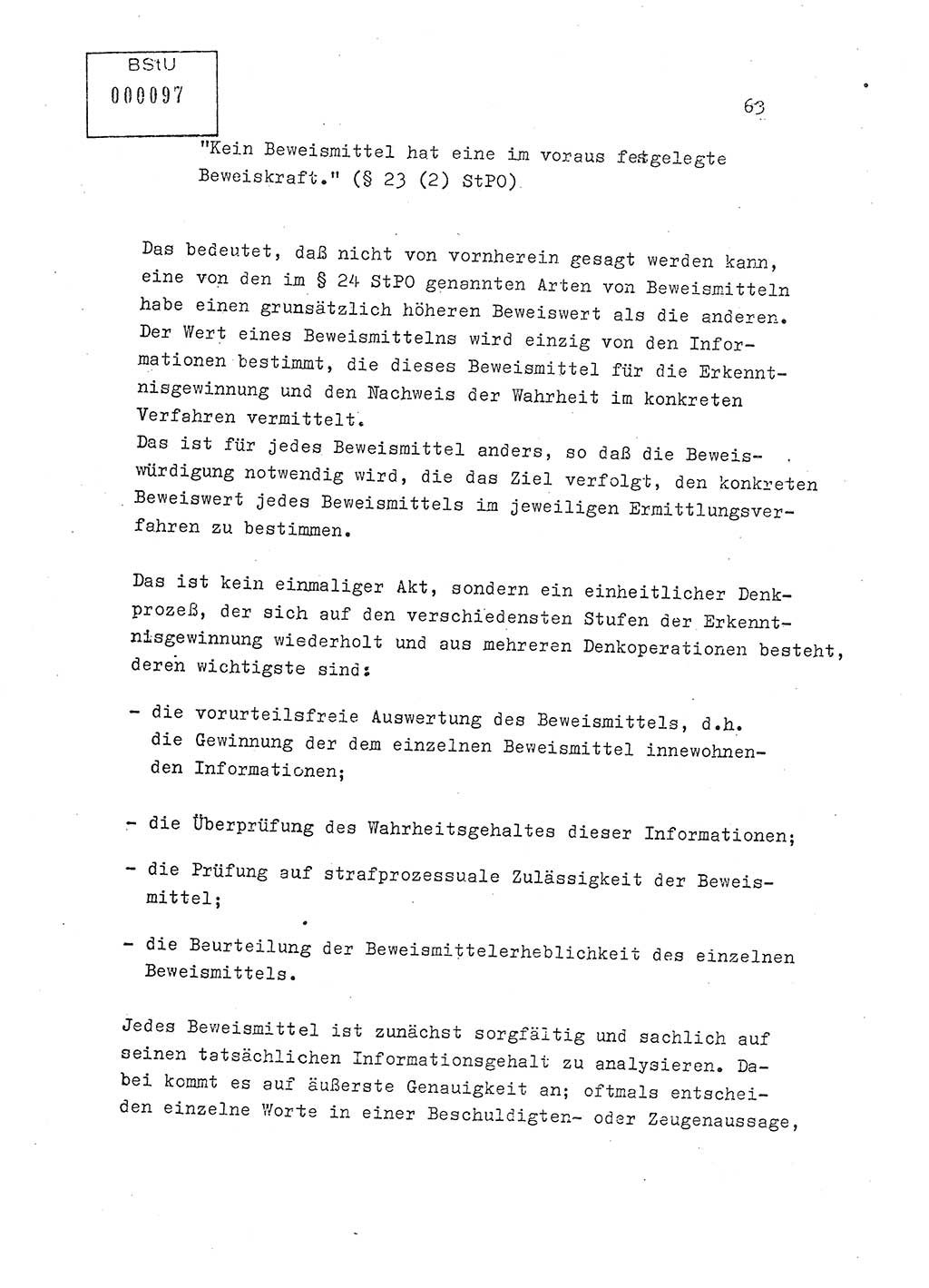 Lektion Ministerium für Staatssicherheit (MfS) [Deutsche Demokratische Republik (DDR)], Hauptabteilung (HA) Ⅸ, Berlin 1979, Seite 63 (Lekt. Bew.-Fü. EV MfS DDR HA Ⅸ 1979, S. 63)