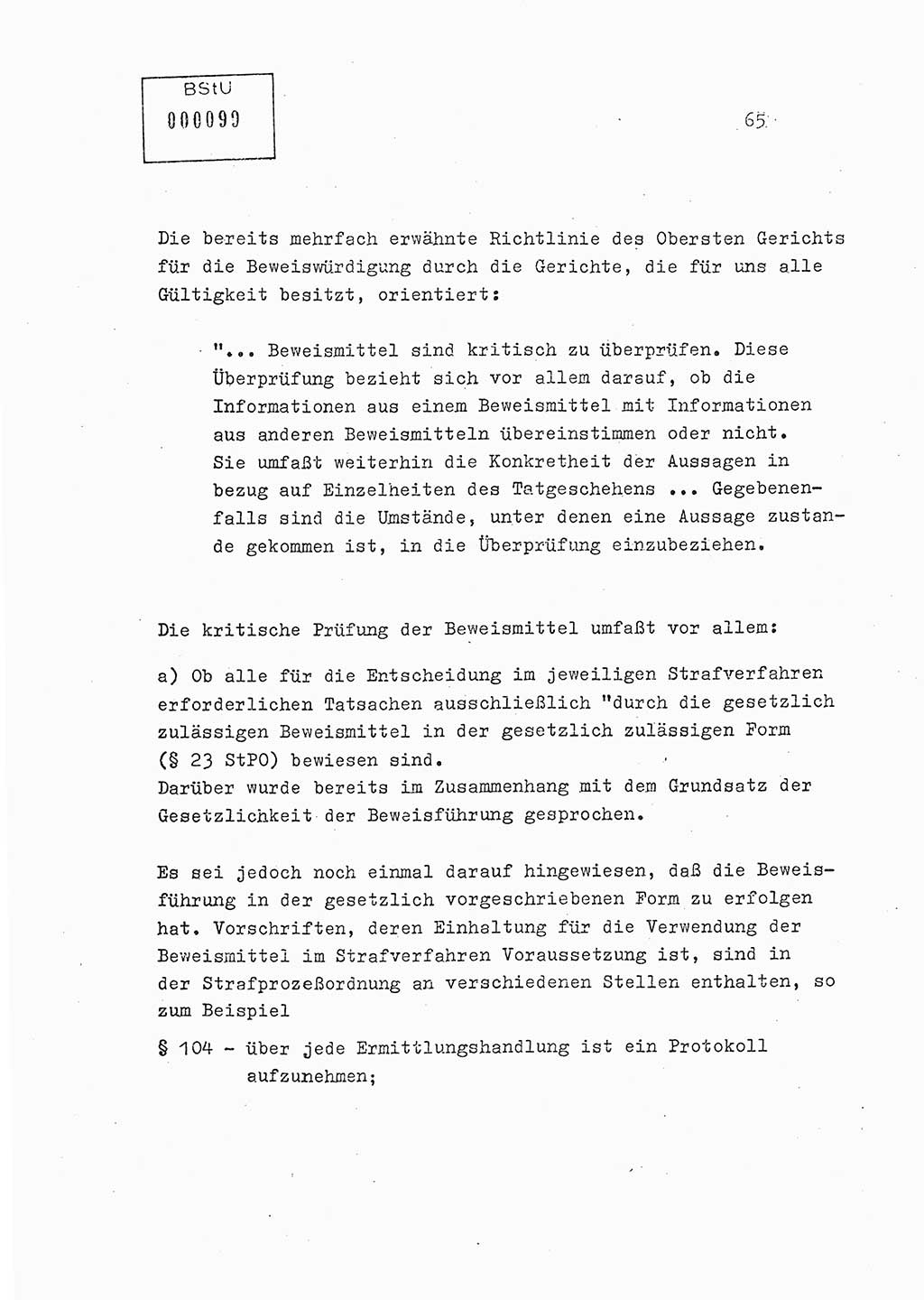 Lektion Ministerium für Staatssicherheit (MfS) [Deutsche Demokratische Republik (DDR)], Hauptabteilung (HA) Ⅸ, Berlin 1979, Seite 65 (Lekt. Bew.-Fü. EV MfS DDR HA Ⅸ 1979, S. 65)