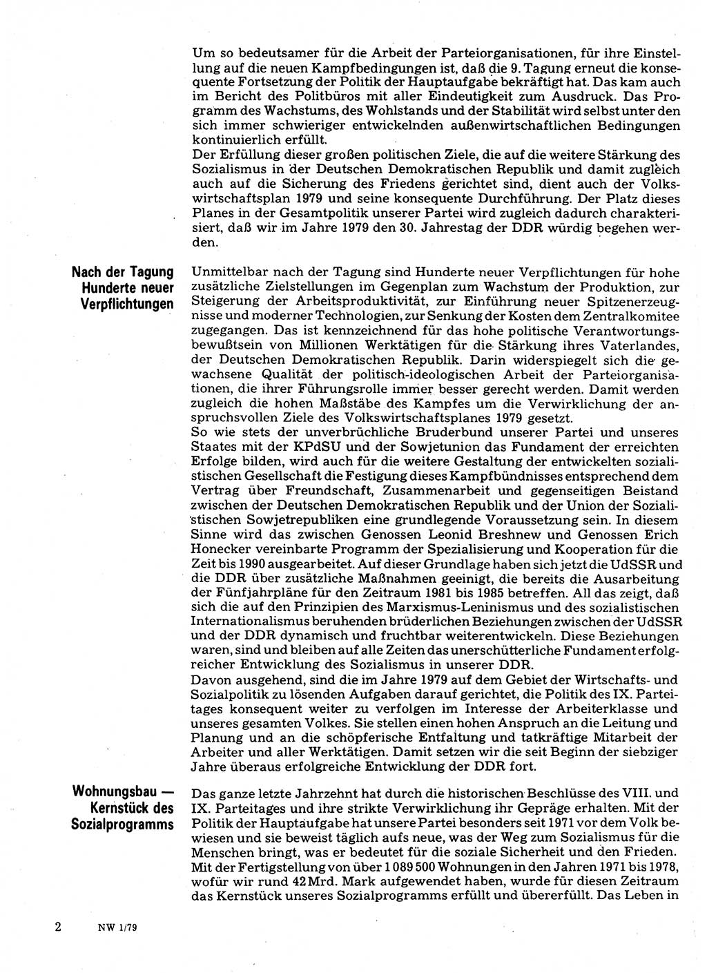 Neuer Weg (NW), Organ des Zentralkomitees (ZK) der SED (Sozialistische Einheitspartei Deutschlands) für Fragen des Parteilebens, 34. Jahrgang [Deutsche Demokratische Republik (DDR)] 1979, Seite 2 (NW ZK SED DDR 1979, S. 2)