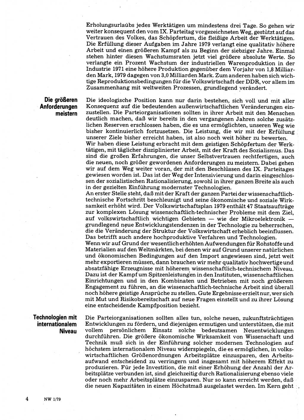 Neuer Weg (NW), Organ des Zentralkomitees (ZK) der SED (Sozialistische Einheitspartei Deutschlands) für Fragen des Parteilebens, 34. Jahrgang [Deutsche Demokratische Republik (DDR)] 1979, Seite 4 (NW ZK SED DDR 1979, S. 4)