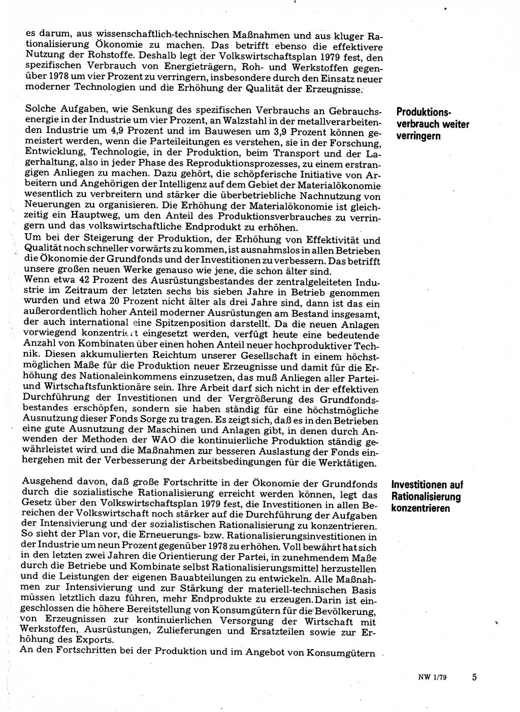 Neuer Weg (NW), Organ des Zentralkomitees (ZK) der SED (Sozialistische Einheitspartei Deutschlands) für Fragen des Parteilebens, 34. Jahrgang [Deutsche Demokratische Republik (DDR)] 1979, Seite 5 (NW ZK SED DDR 1979, S. 5)