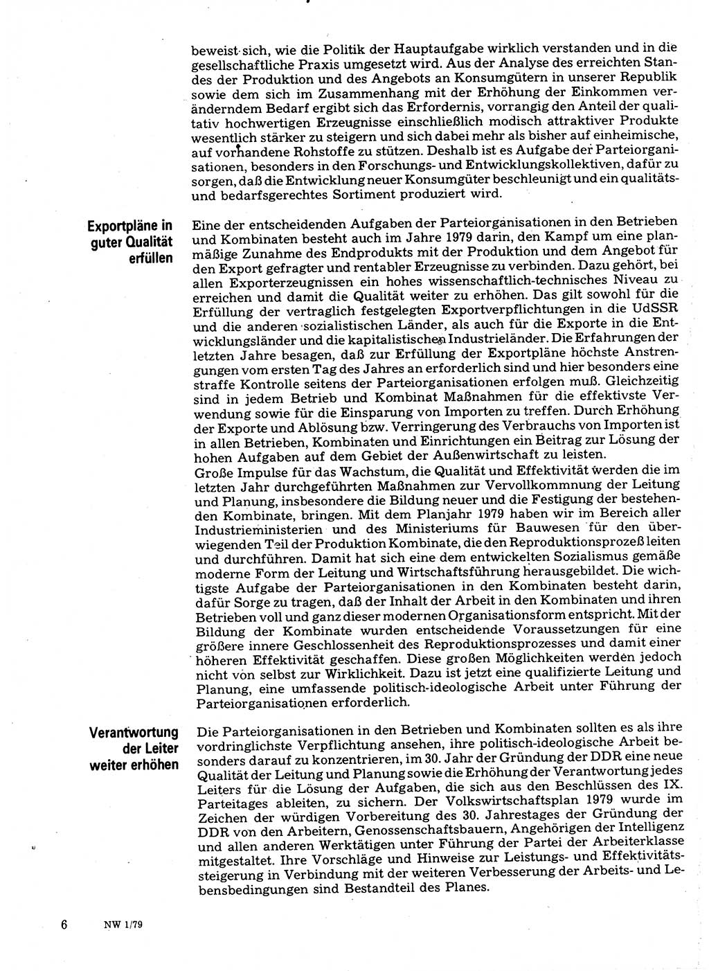 Neuer Weg (NW), Organ des Zentralkomitees (ZK) der SED (Sozialistische Einheitspartei Deutschlands) für Fragen des Parteilebens, 34. Jahrgang [Deutsche Demokratische Republik (DDR)] 1979, Seite 6 (NW ZK SED DDR 1979, S. 6)
