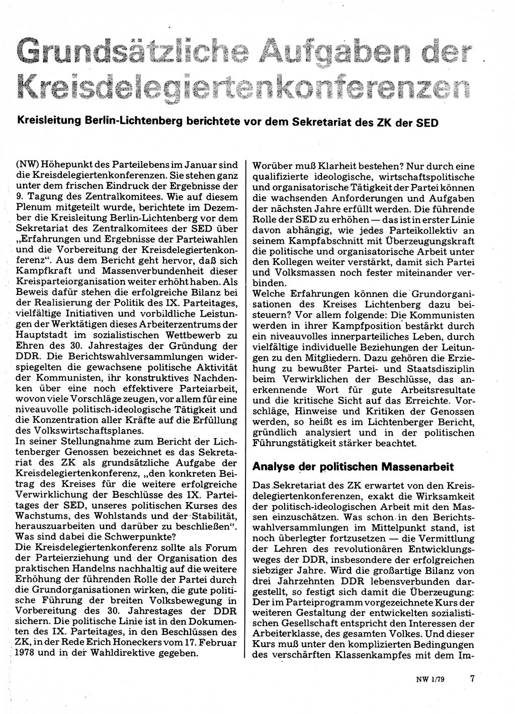 Neuer Weg (NW), Organ des Zentralkomitees (ZK) der SED (Sozialistische Einheitspartei Deutschlands) für Fragen des Parteilebens, 34. Jahrgang [Deutsche Demokratische Republik (DDR)] 1979, Seite 7 (NW ZK SED DDR 1979, S. 7)