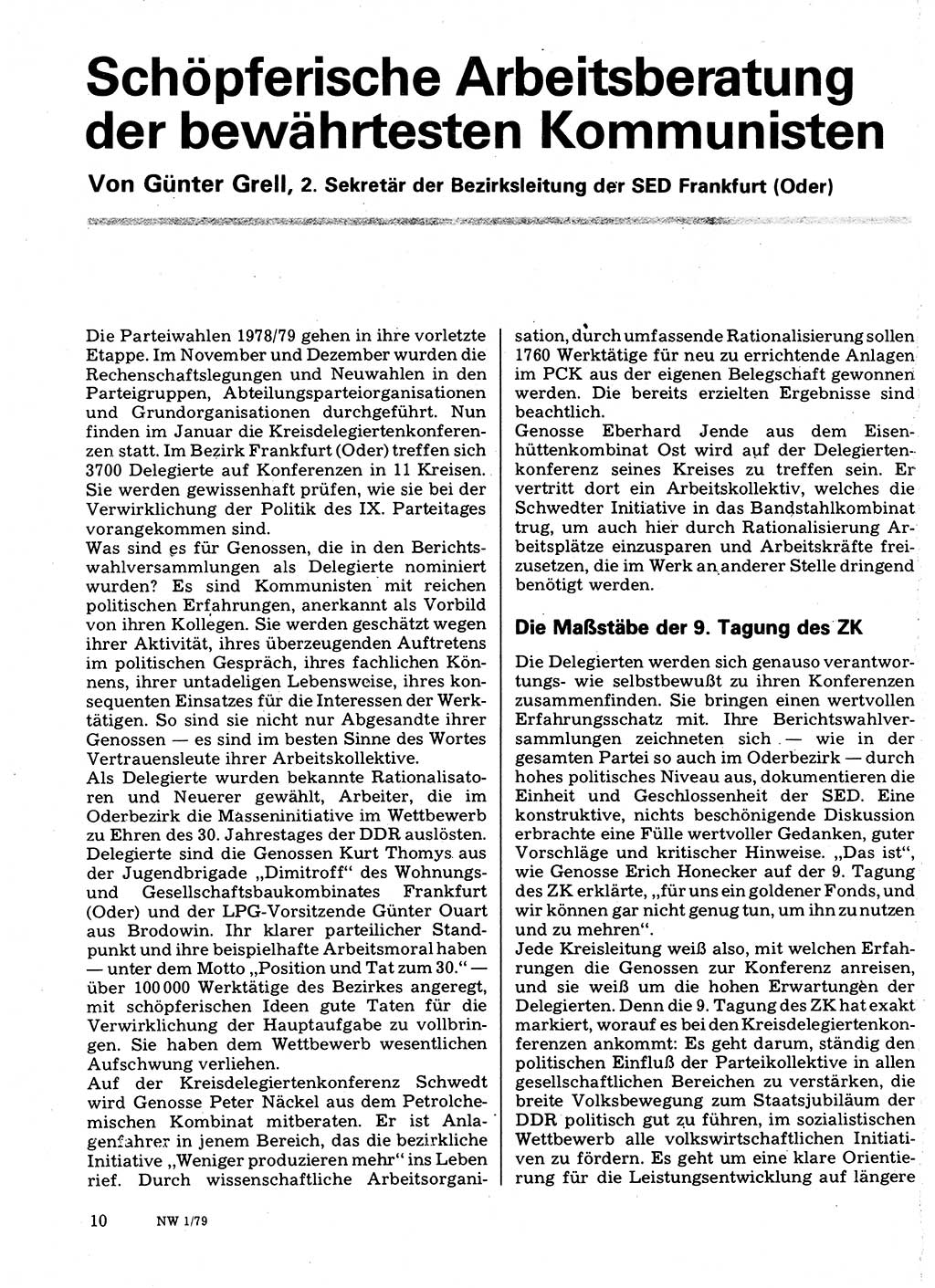 Neuer Weg (NW), Organ des Zentralkomitees (ZK) der SED (Sozialistische Einheitspartei Deutschlands) für Fragen des Parteilebens, 34. Jahrgang [Deutsche Demokratische Republik (DDR)] 1979, Seite 10 (NW ZK SED DDR 1979, S. 10)