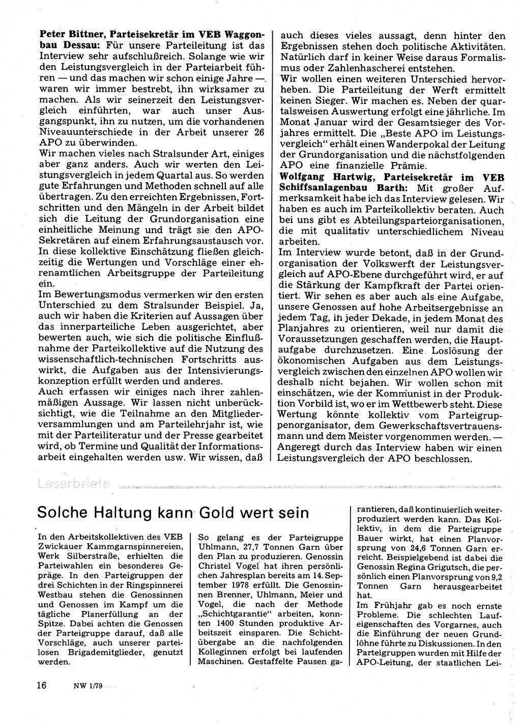 Neuer Weg (NW), Organ des Zentralkomitees (ZK) der SED (Sozialistische Einheitspartei Deutschlands) für Fragen des Parteilebens, 34. Jahrgang [Deutsche Demokratische Republik (DDR)] 1979, Seite 16 (NW ZK SED DDR 1979, S. 16)