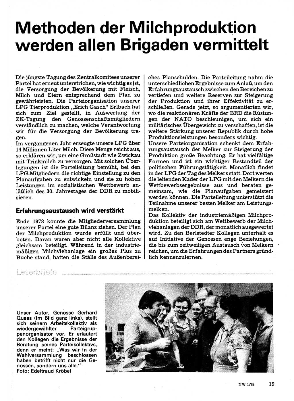 Neuer Weg (NW), Organ des Zentralkomitees (ZK) der SED (Sozialistische Einheitspartei Deutschlands) für Fragen des Parteilebens, 34. Jahrgang [Deutsche Demokratische Republik (DDR)] 1979, Seite 19 (NW ZK SED DDR 1979, S. 19)